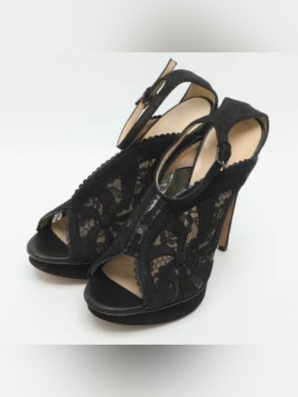 Nicholas Kirkwood Black Lace Peep-Toe Slingback Heels